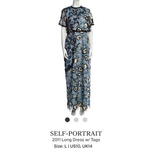 NWT SelfPortrait Blue & Gold Lace Ankle-Length Evening Gown W/Cape top